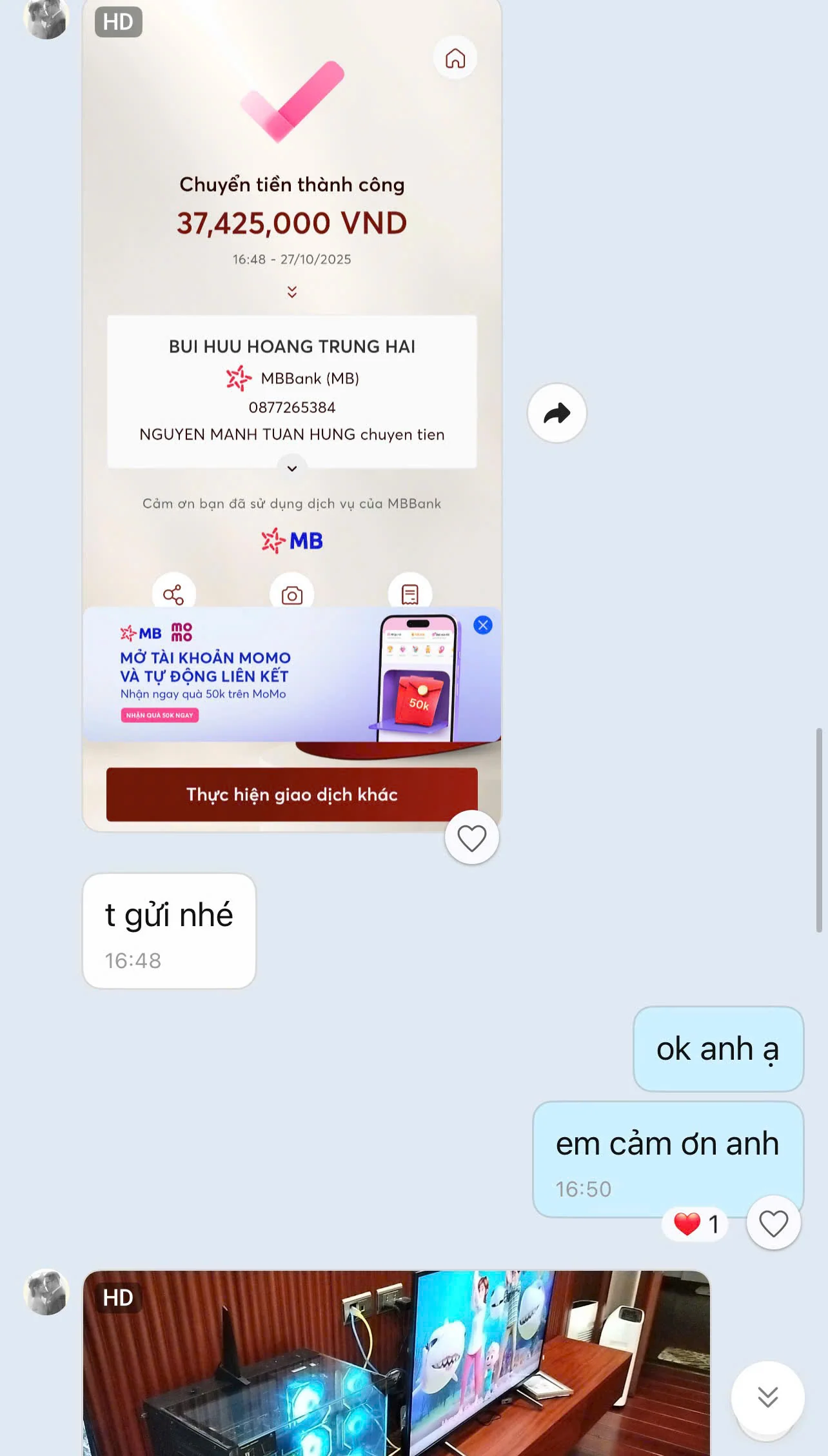 Xác nhận thanh toán từ khách