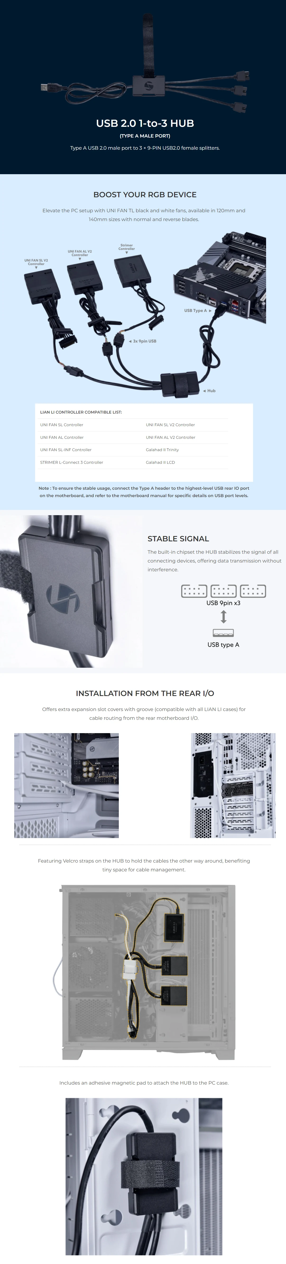 Bộ chia USB Lian Li USB 2.0 1-to-3 Hub Type A Male Port - NEW