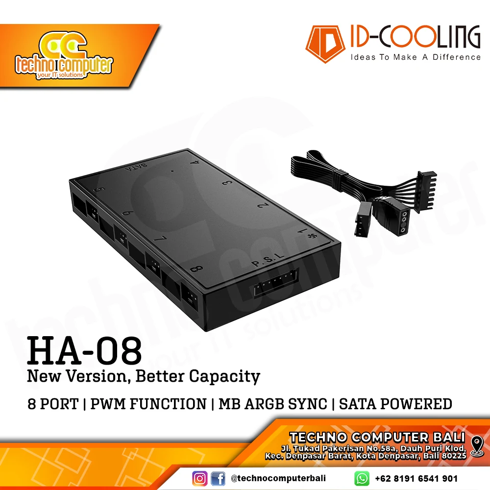 Bộ Hub ID-Cooling HA-08 ARGB PWM Fan Hub - NEW