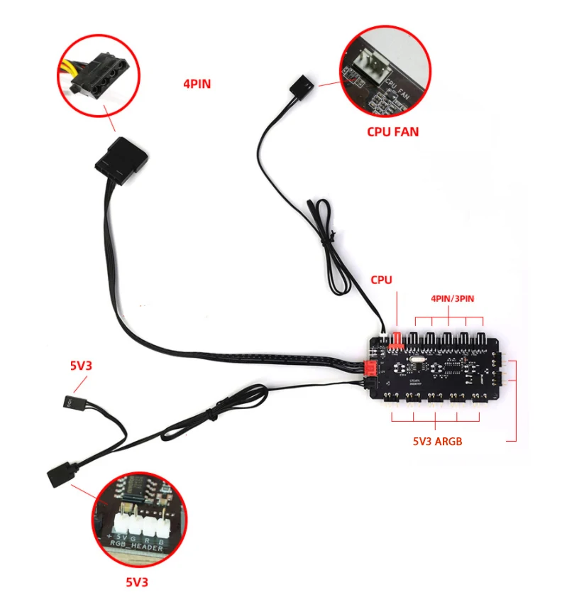 Dây chia Jack ARGB 3 Pin 5V 1 ra 4 Coolmoon - NEW