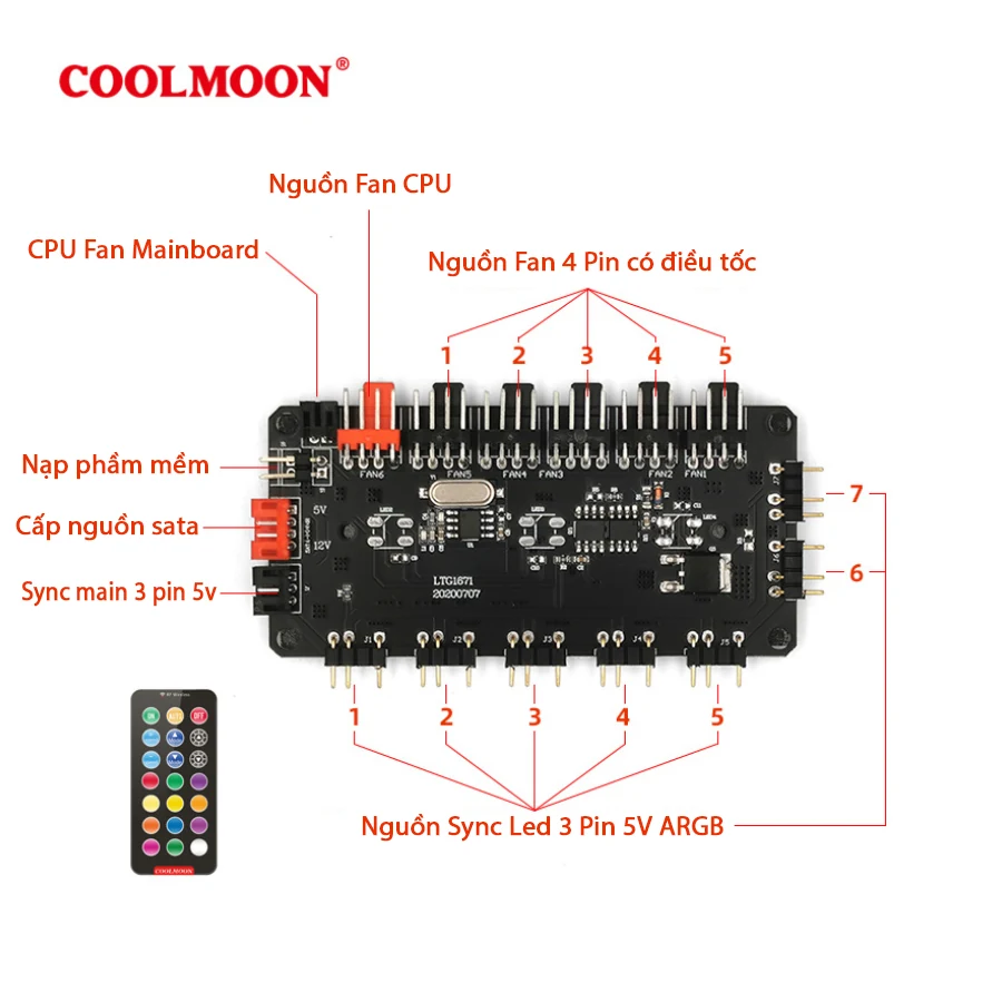 Dây chia Jack ARGB 3 Pin 5V 1 ra 4 Coolmoon - NEW