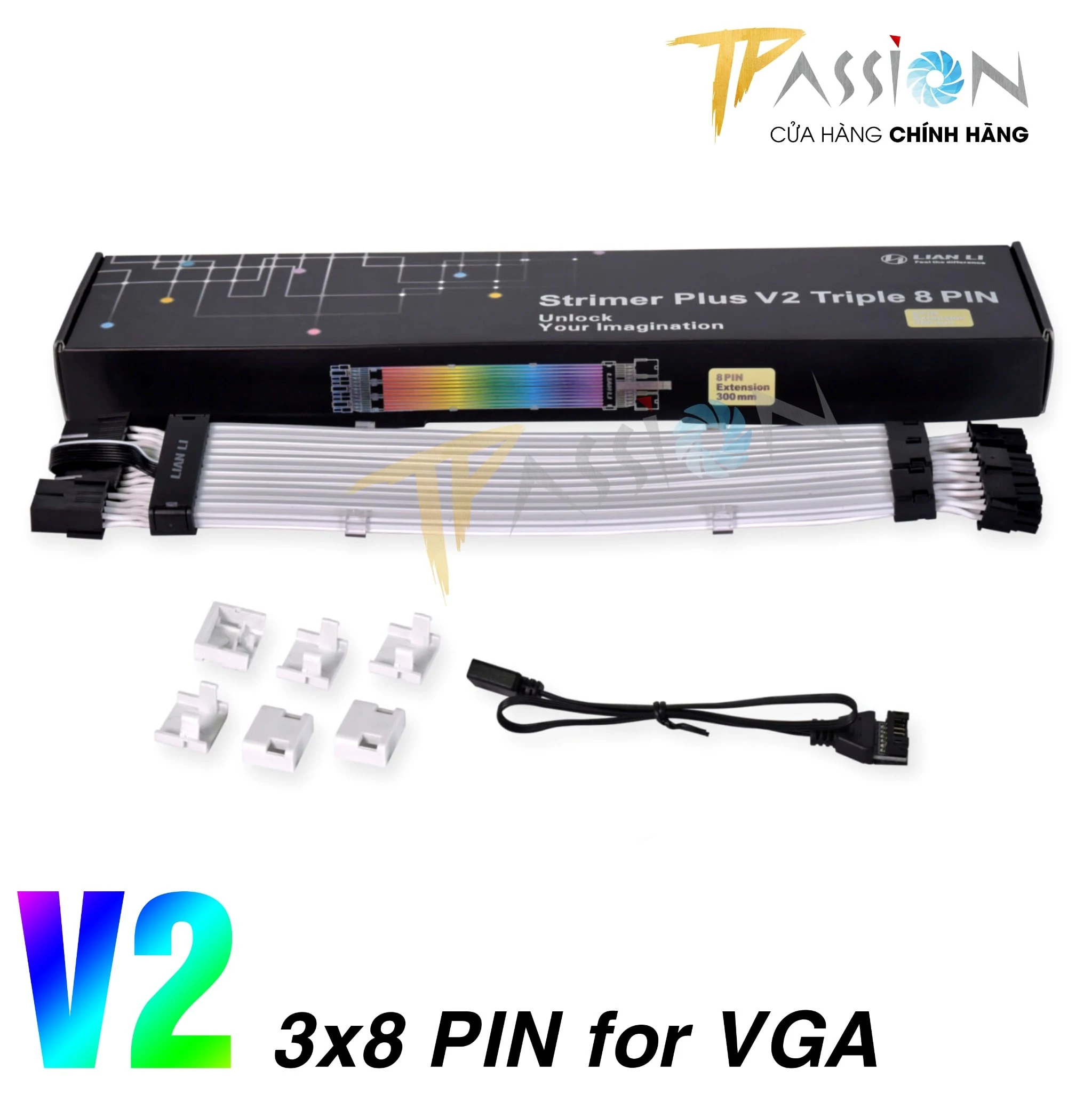Dây nguồn nối dài Lian Li Strimer Plus V2 PW168-8PV2 3x8 Pin to 12+4 Pin ARGB - NEW