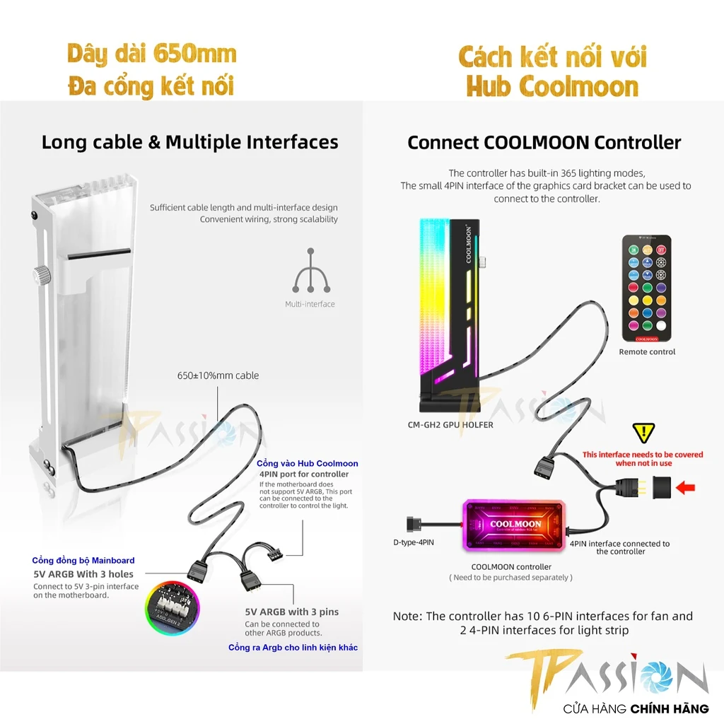 Giá đỡ VGA Coolmoon CM-GH2 Led ARGB Sync Main / Hub - NEW
