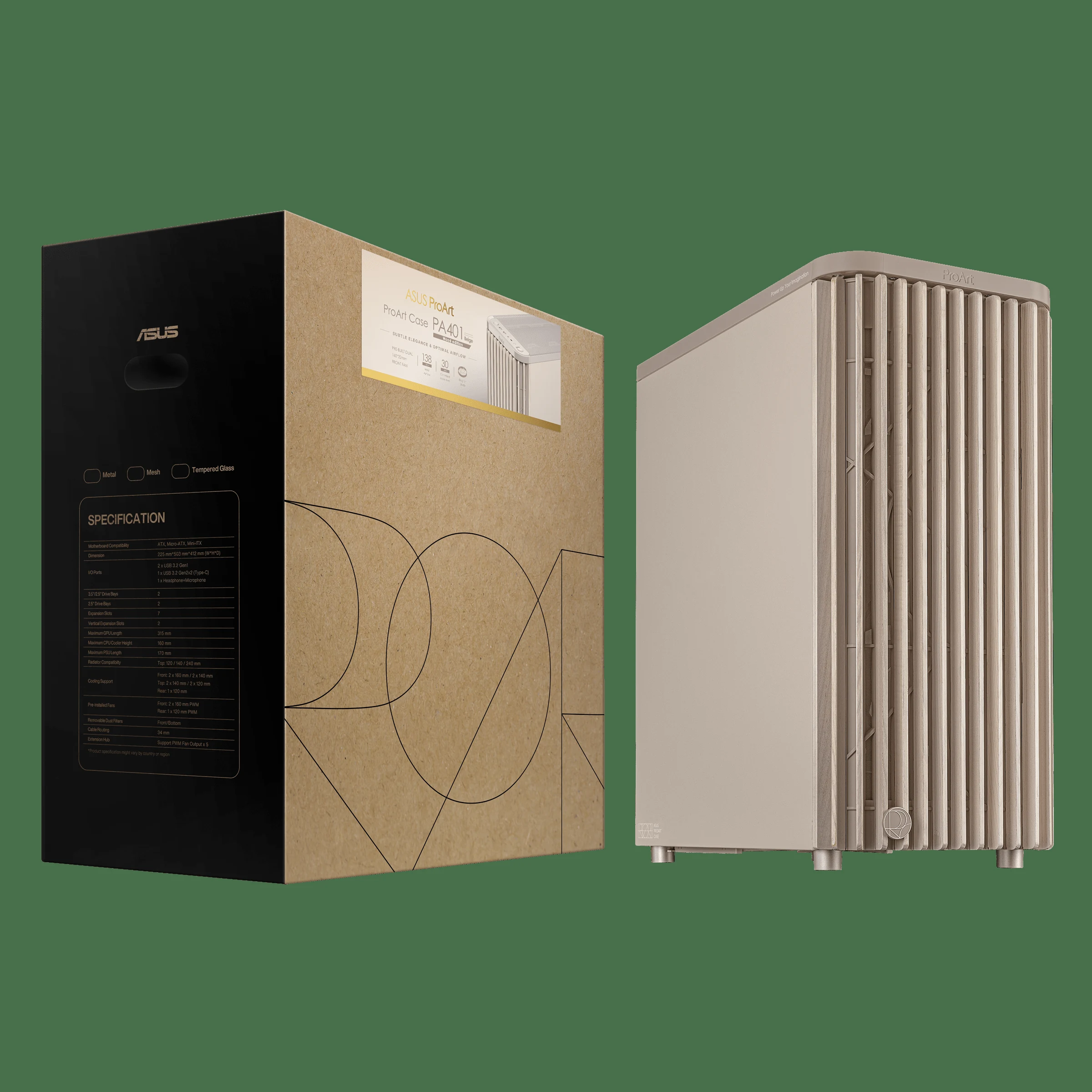 Vỏ Case PC ASUS ProArt PA401 Wood Edition Beige Metal Panel - ATX - Be/Gỗ - NEW