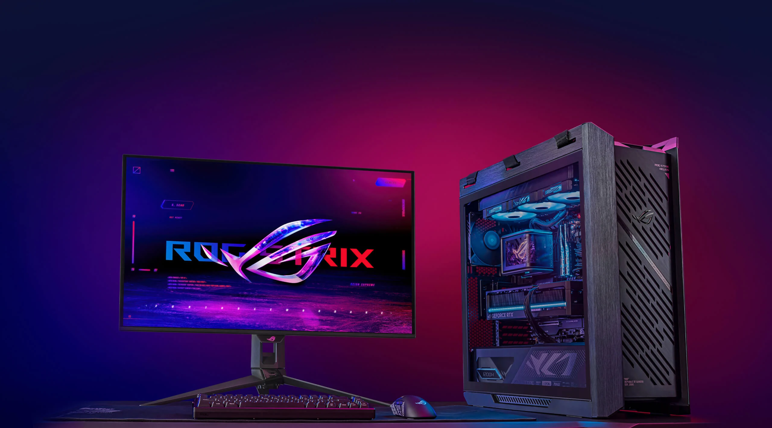 Vỏ Case PC ASUS ROG Strix Helios GX601 EVA Edition - E-ATX - Tím/Xanh - NEW