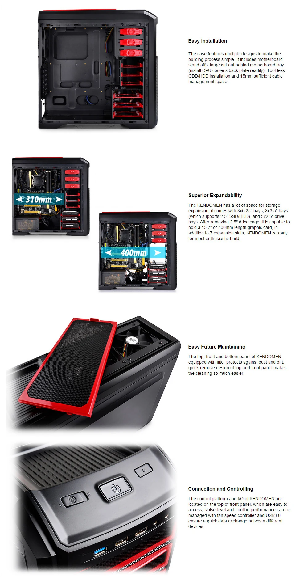 Vỏ Case PC DeepCool KENDOMEN Red - ATX - Đen/Đỏ - NEW