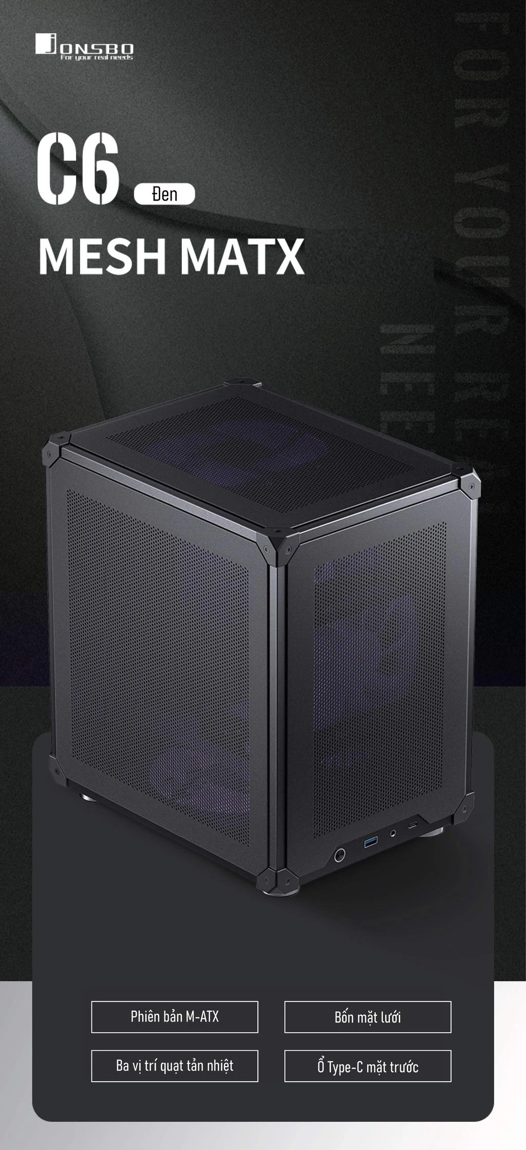 Vỏ Case PC Jonsbo C6 Black - M-ATX - Đen - NEW