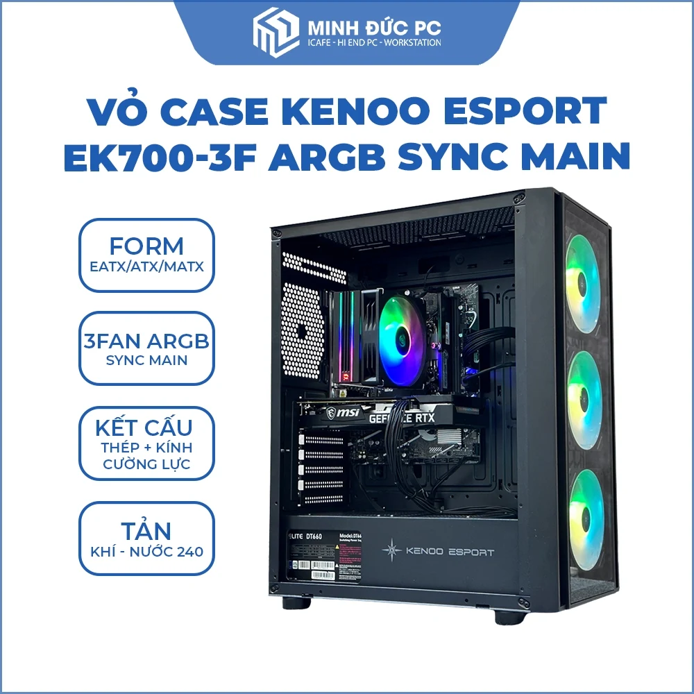 Vỏ Case PC KENOO ESPORT EK700 3F - E-ATX - Đen - NEW