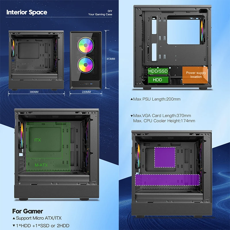Vỏ Case PC KENOO ESPORT MK326 - M-ATX - Đen - NEW