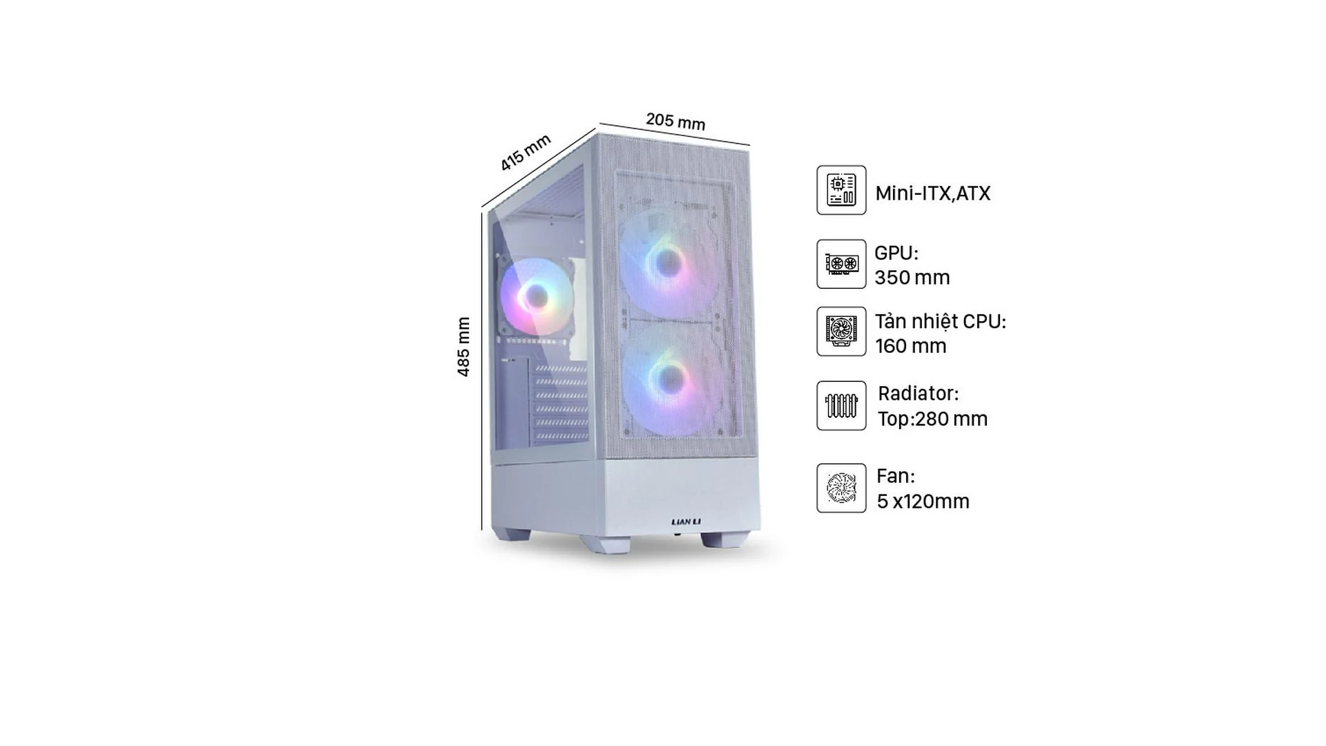 Vỏ Case PC Lian Li LANCOOL 205 Mesh White - ATX - Trắng - NEW