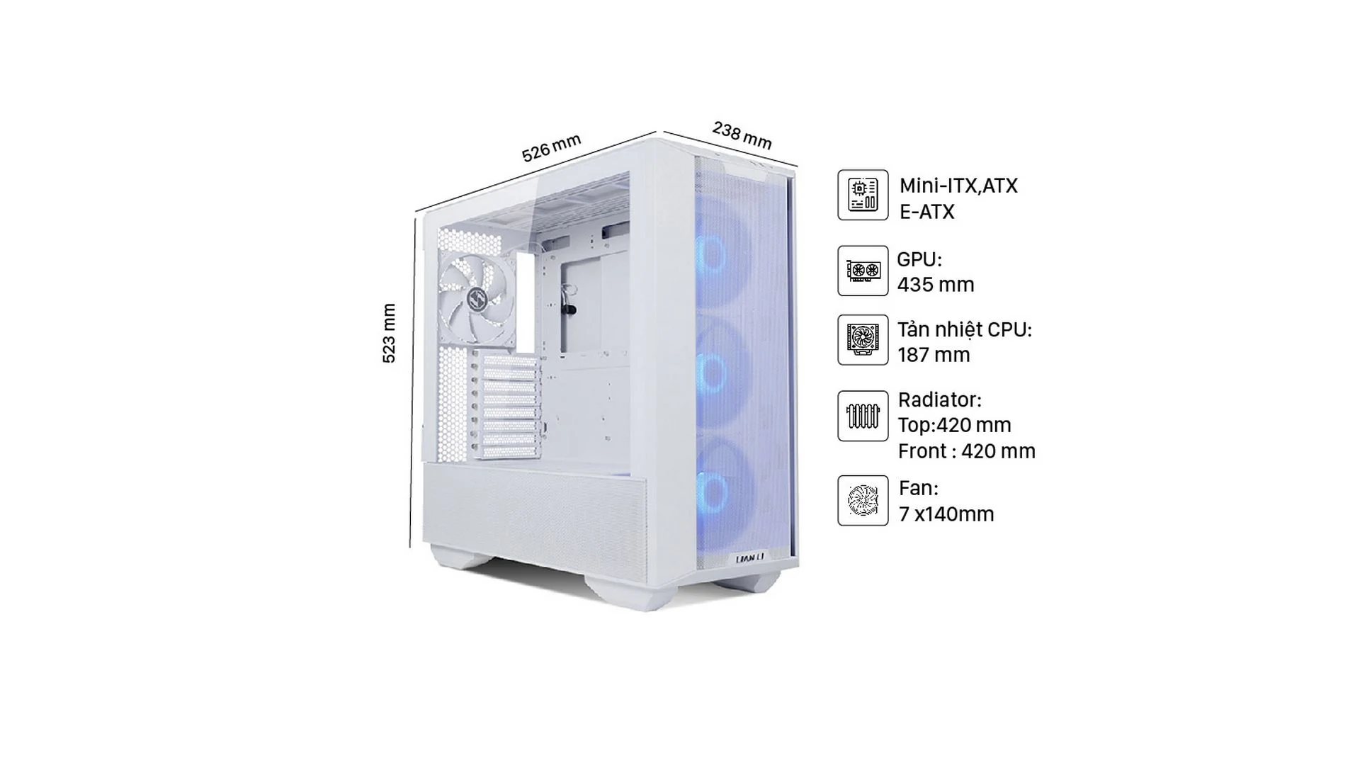 Vỏ Case PC Lian Li LANCOOL III RGB White - E-ATX - Trắng - NEW
