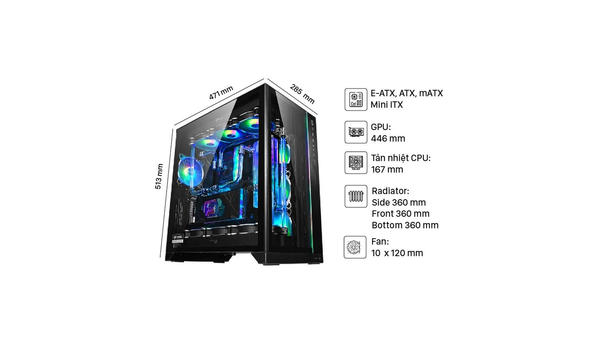 Vỏ Case PC Lian Li O11 Dynamic XL ROG Certified Black - E-ATX - Đen - NEW