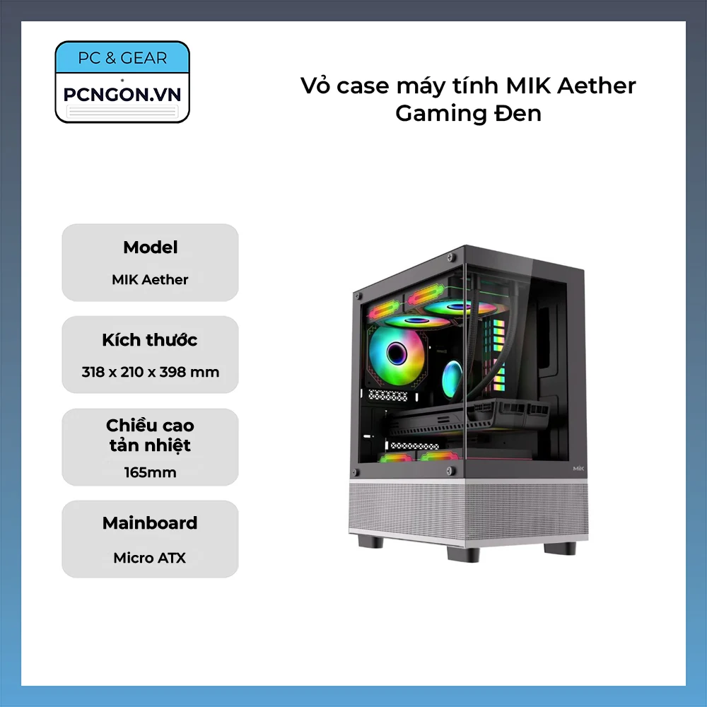 Vỏ Case PC MIK AETHER Gaming Black - M-ATX - Đen - NEW