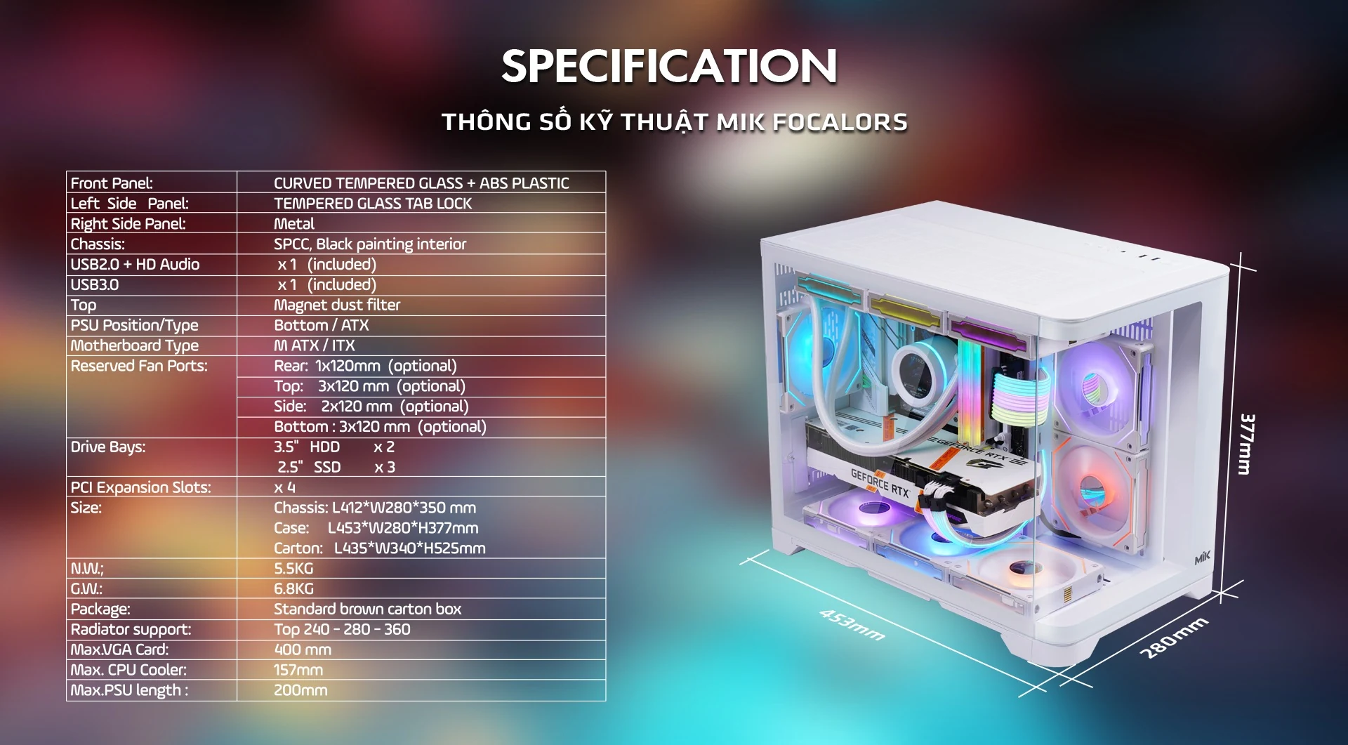 Vỏ Case PC MIK Focalors M White - M-ATX - Trắng - NEW
