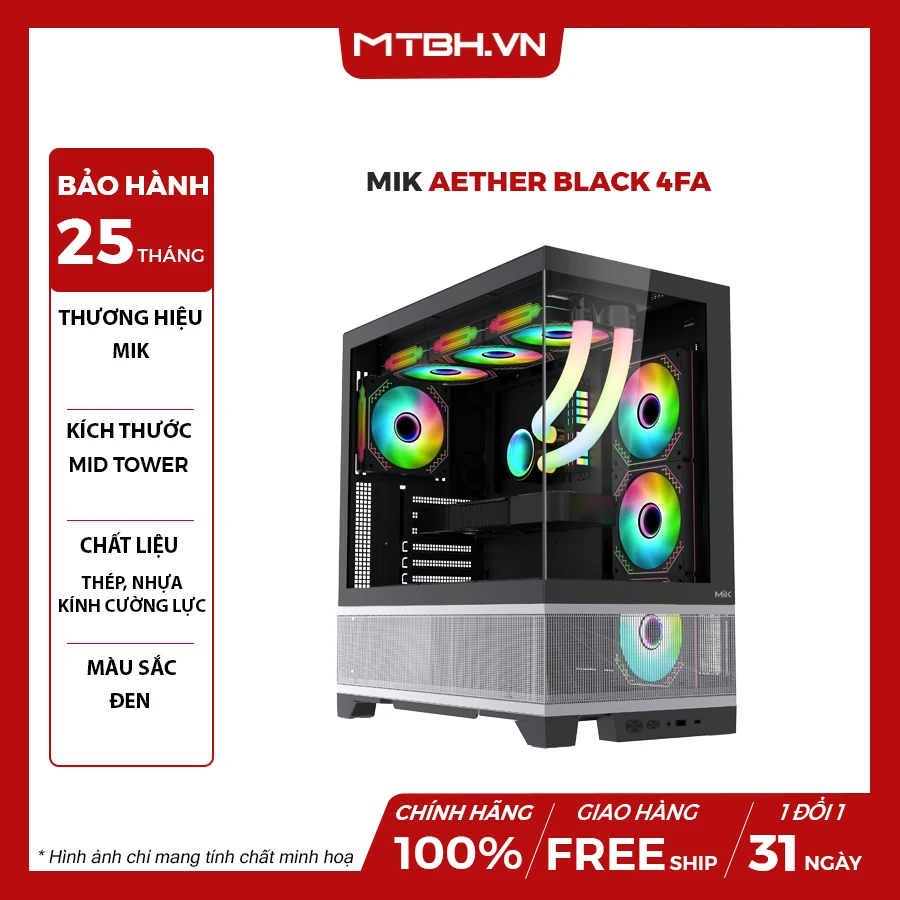 Vỏ Case PC MIK Lumine Gaming Black 4 Fan - ATX - Đen - NEW