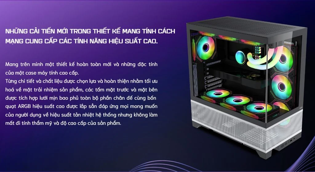 Vỏ Case PC MIK Lumine Gaming Black 4 Fan - ATX - Đen - NEW