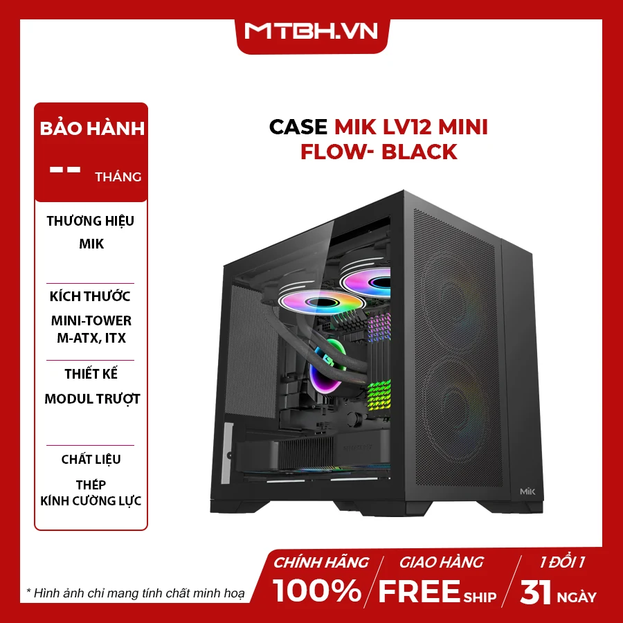 Vỏ Case PC MIK LV12 Gaming Black - ATX - Đen - NEW