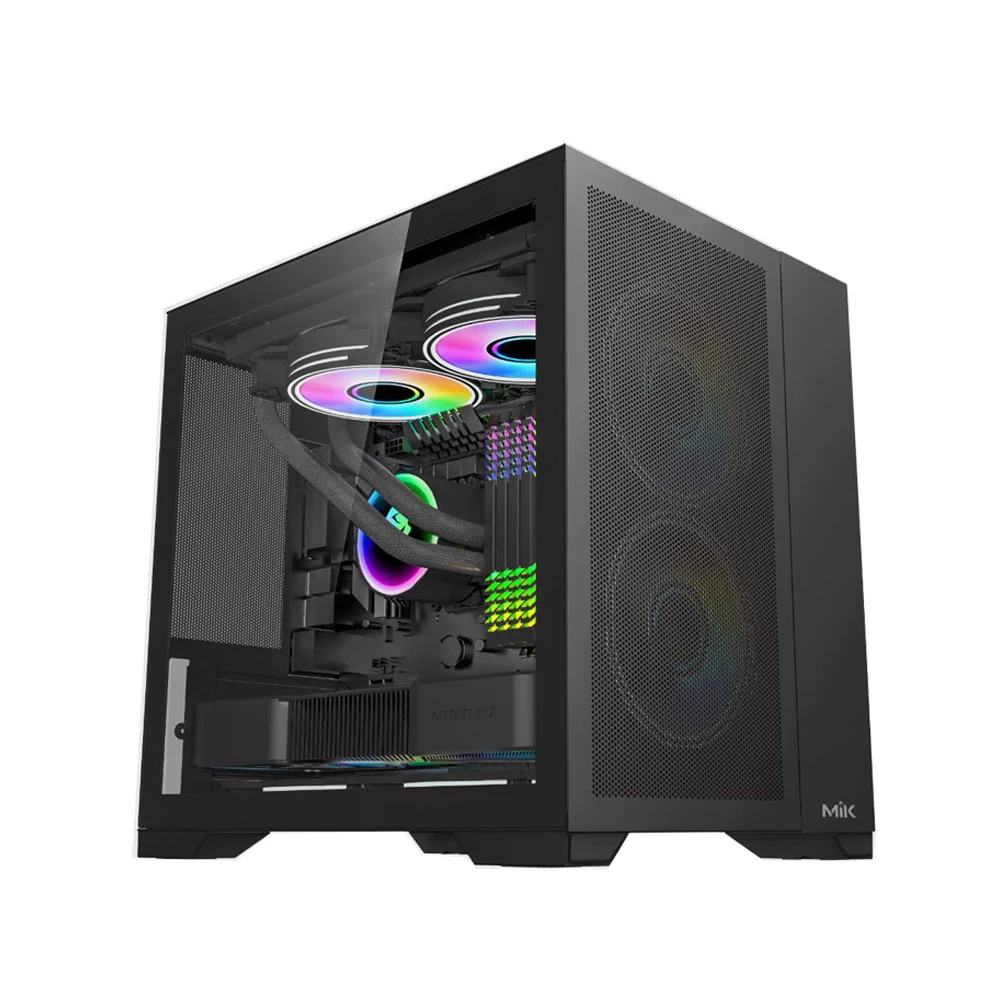 Vỏ Case PC MIK LV12 Mini Flow Black - M-ATX - Đen - NEW