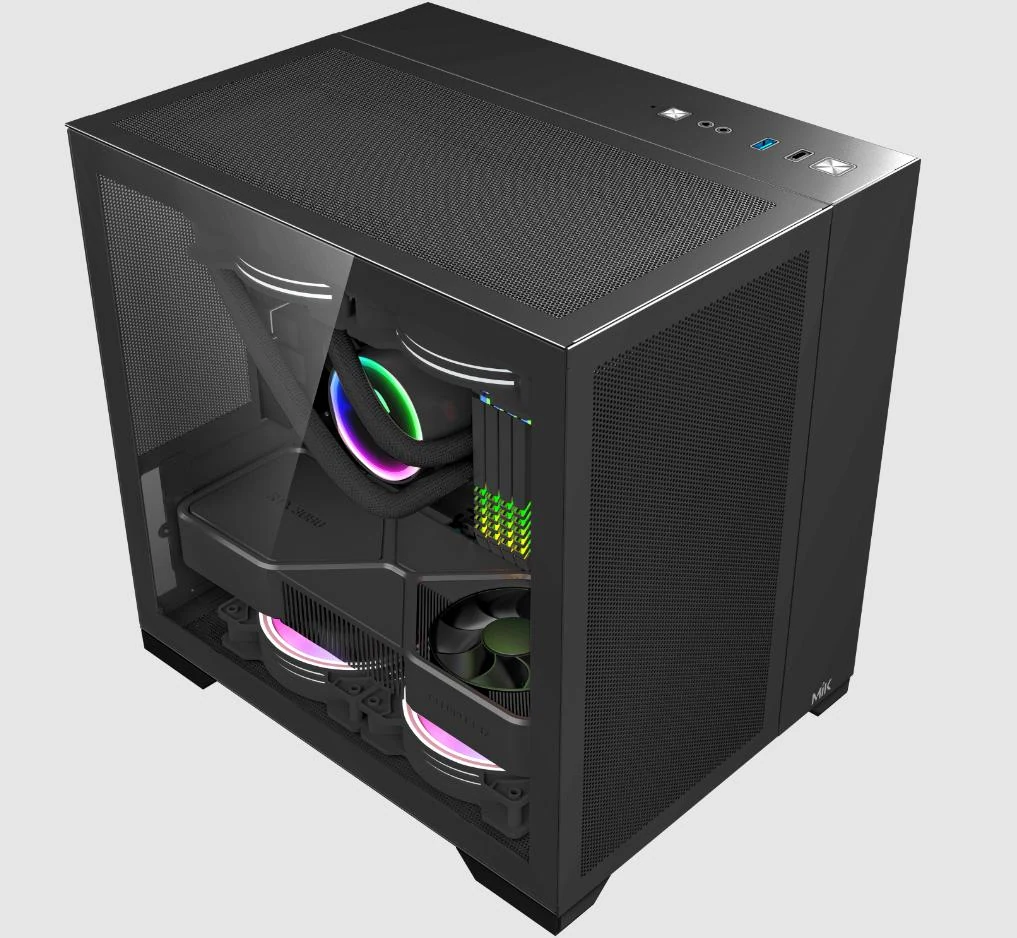 Vỏ Case PC MIK LV12 Mini Flow Black - M-ATX - Đen - NEW