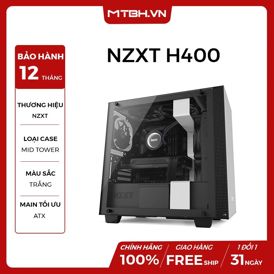 Vỏ Case PC NZXT H400 White - M-ATX - Trắng - NEW