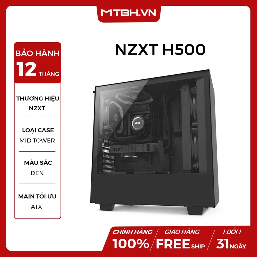 Vỏ Case PC NZXT H500 Black - ATX - Đen - NEW