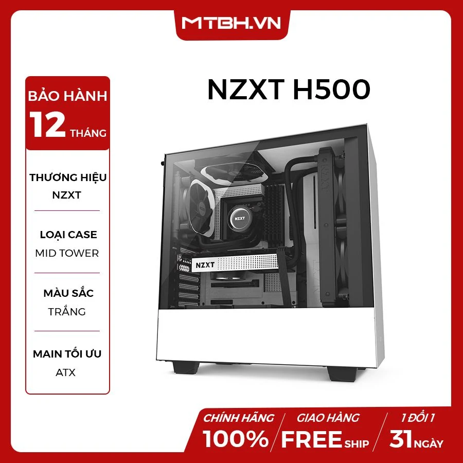 Vỏ Case PC NZXT H500 White - ATX - Trắng - NEW
