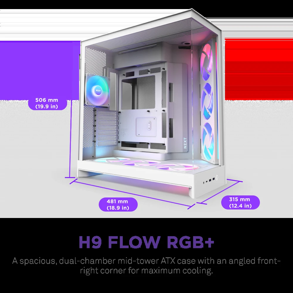 Vỏ Case PC NZXT H9 Flow RGB+ White - ATX - Trắng - NEW