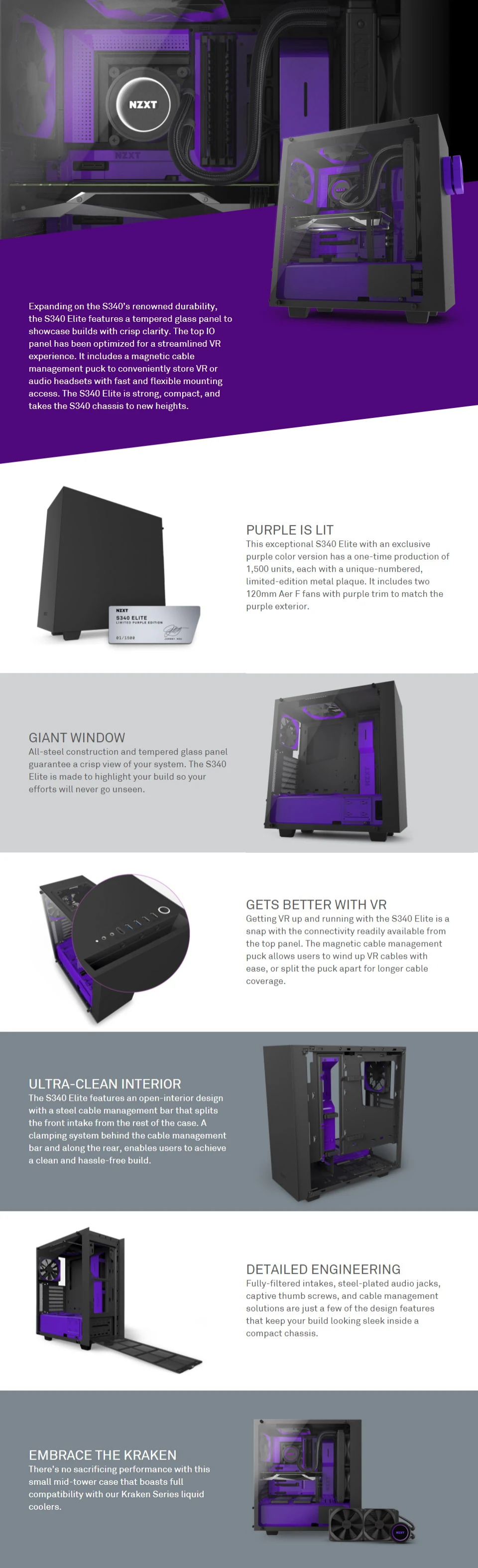 Vỏ Case PC NZXT S340 Elite Black/Purple Limited Edition - ATX - Đen/Tím - NEW