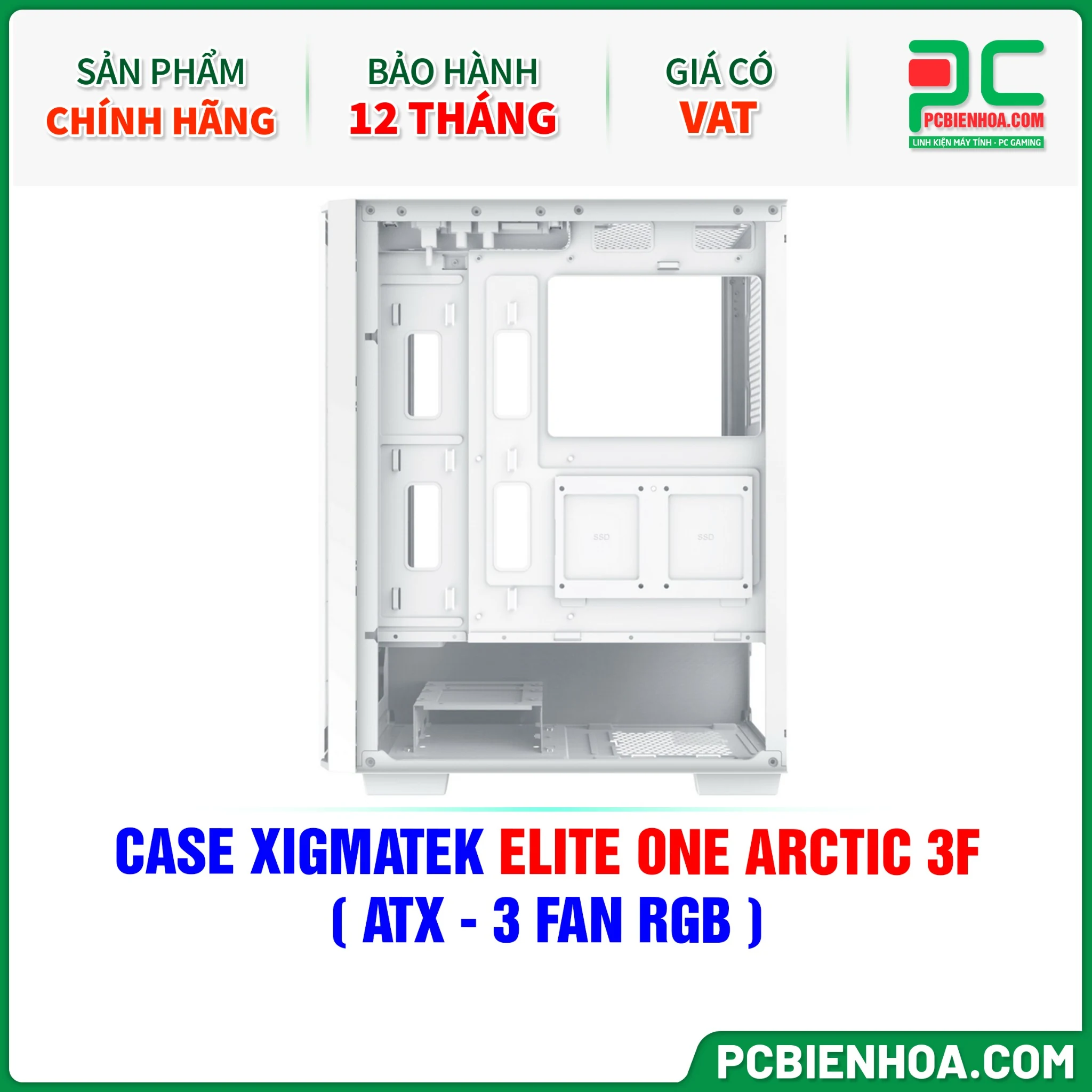 Vỏ Case PC Xigmatek Elite One Arctic 3F - ATX - Trắng - NEW