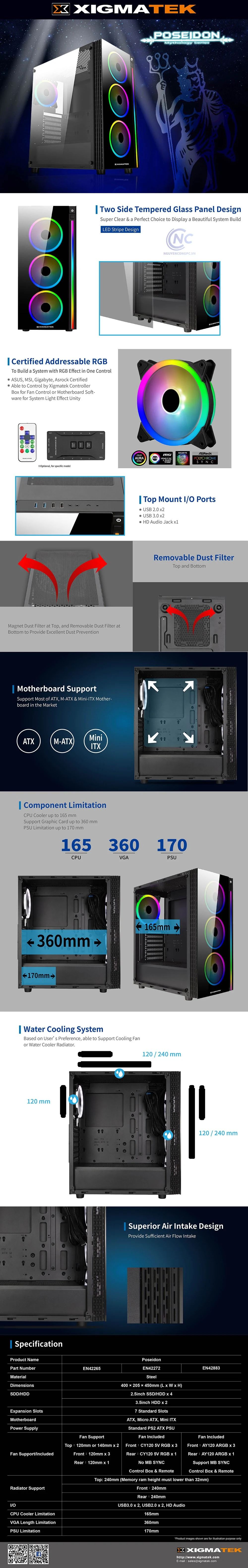 Vỏ Case PC Xigmatek Poseidon - ATX - Đen - NEW