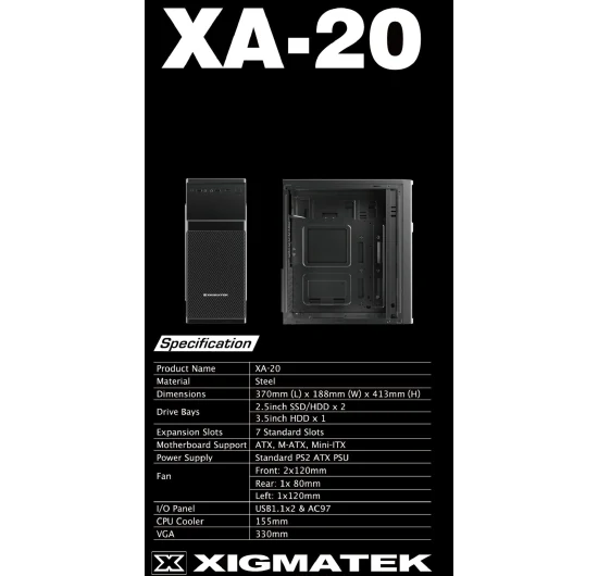 Vỏ Case PC Xigmatek XA-20 - Mini Tower - Đen - NEW