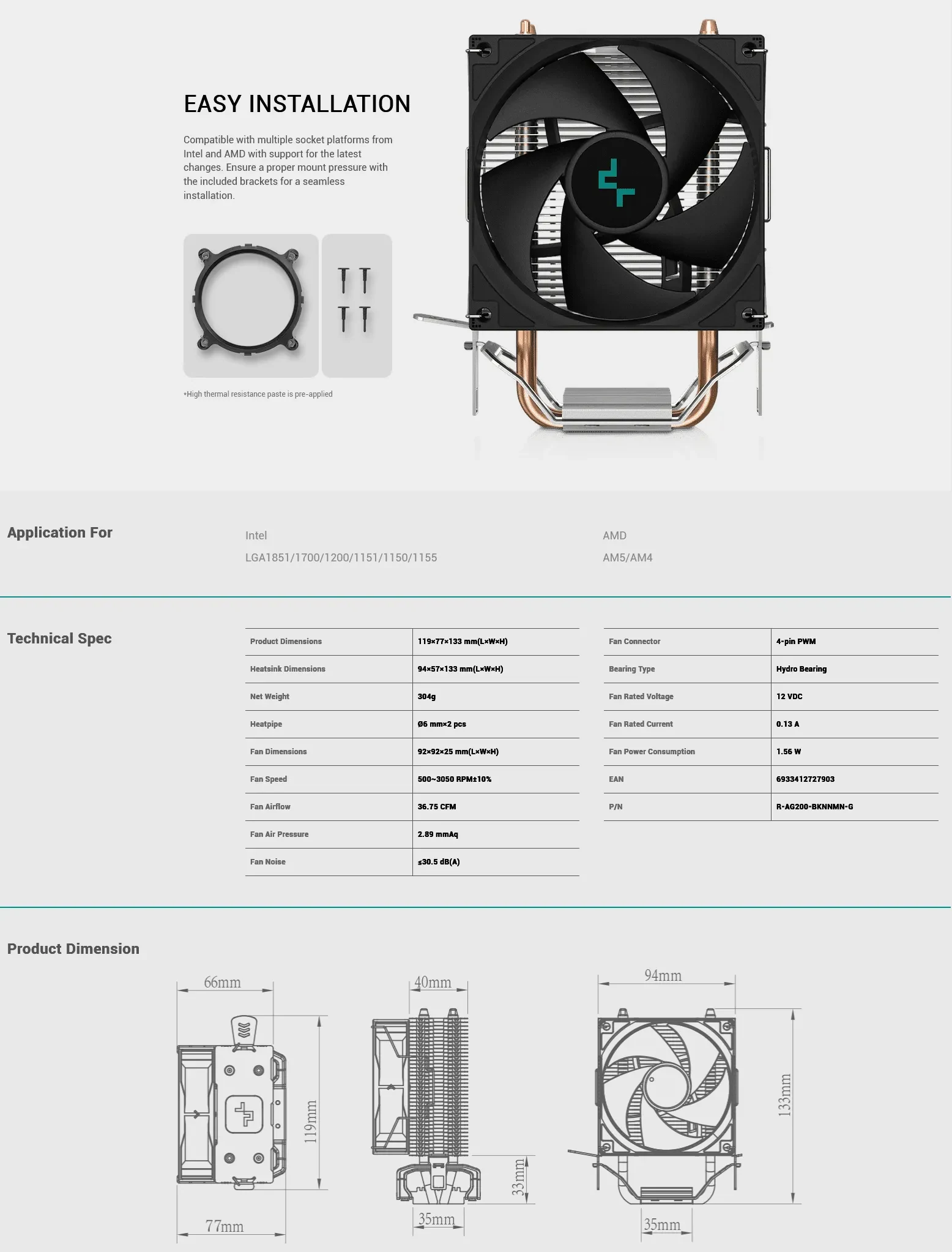 Tản nhiệt khí DeepCool AG200 - NEW