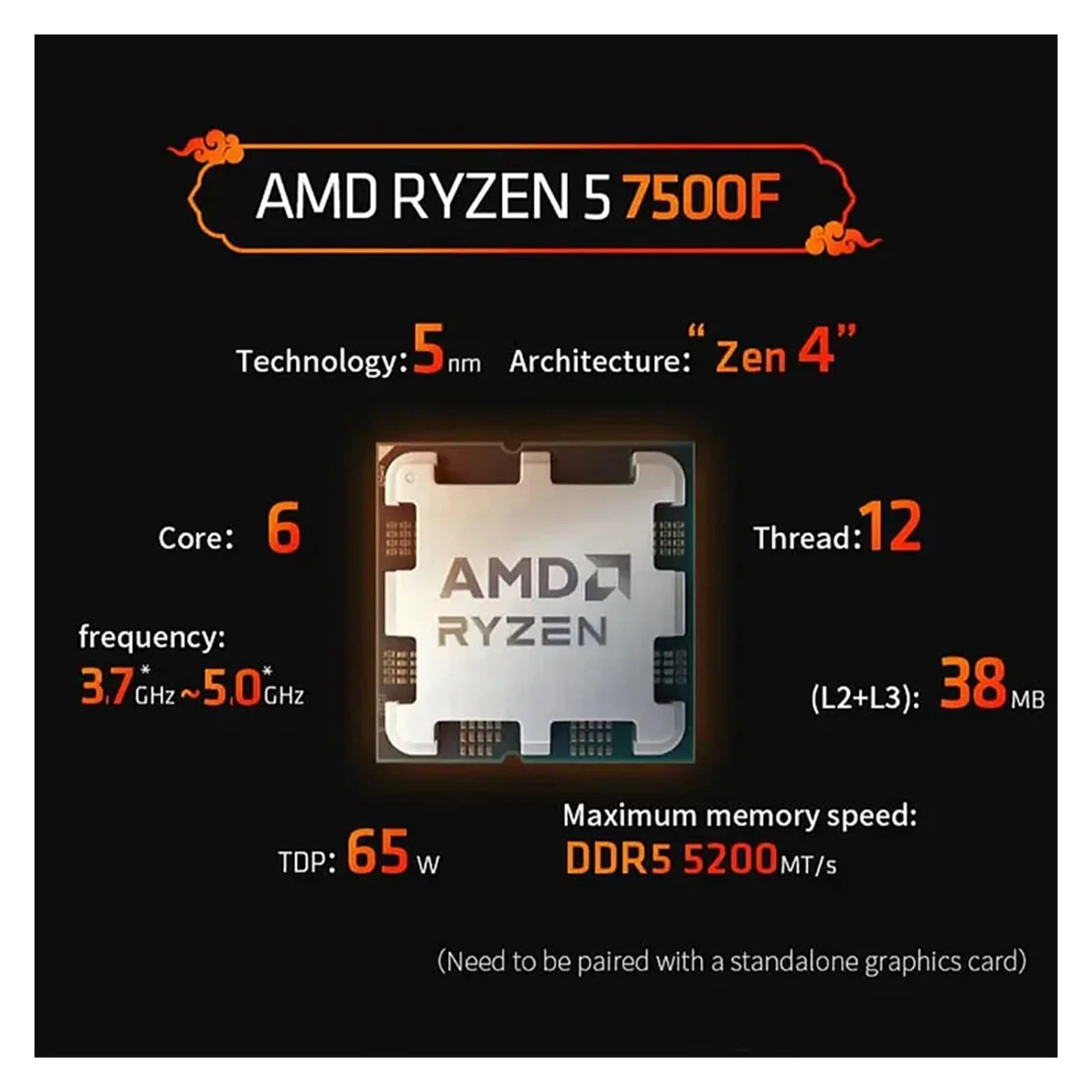 CPU AMD Ryzen 5 7500F - 6 nhân 12 luồng Max turbo 5,0GHz - AM5 - New Tray