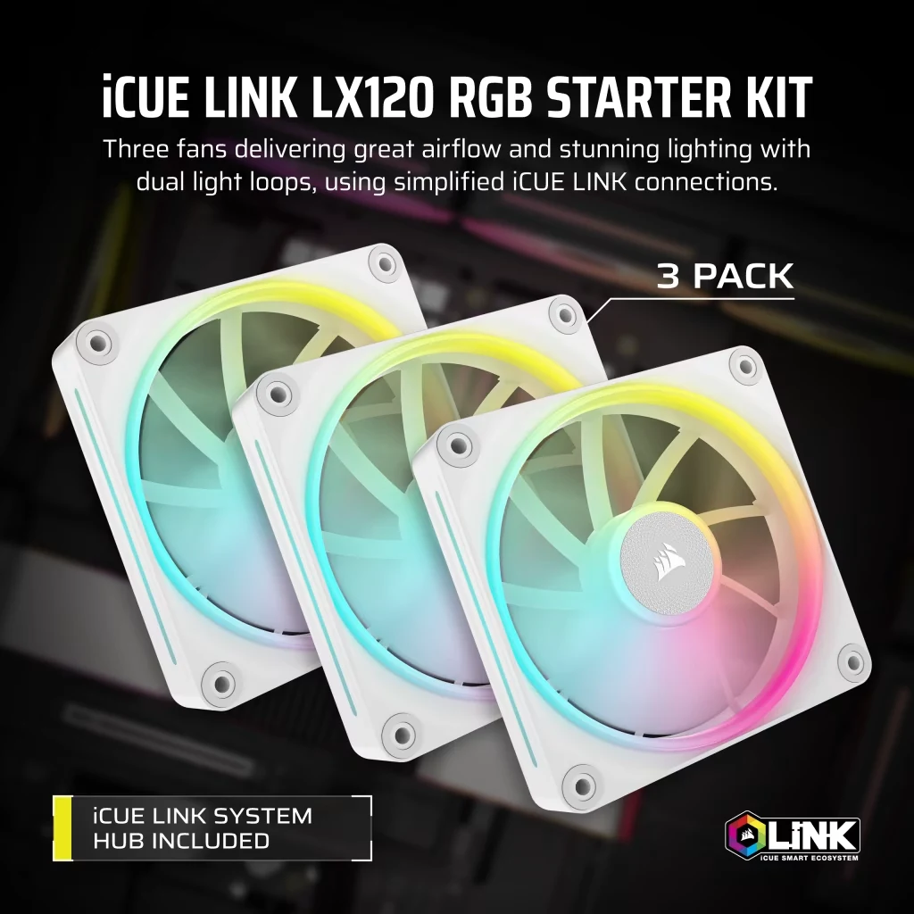 Fan Corsair iCUE LINK LX120 RGB Starter Kit Triple Pack - White - ARGB - New