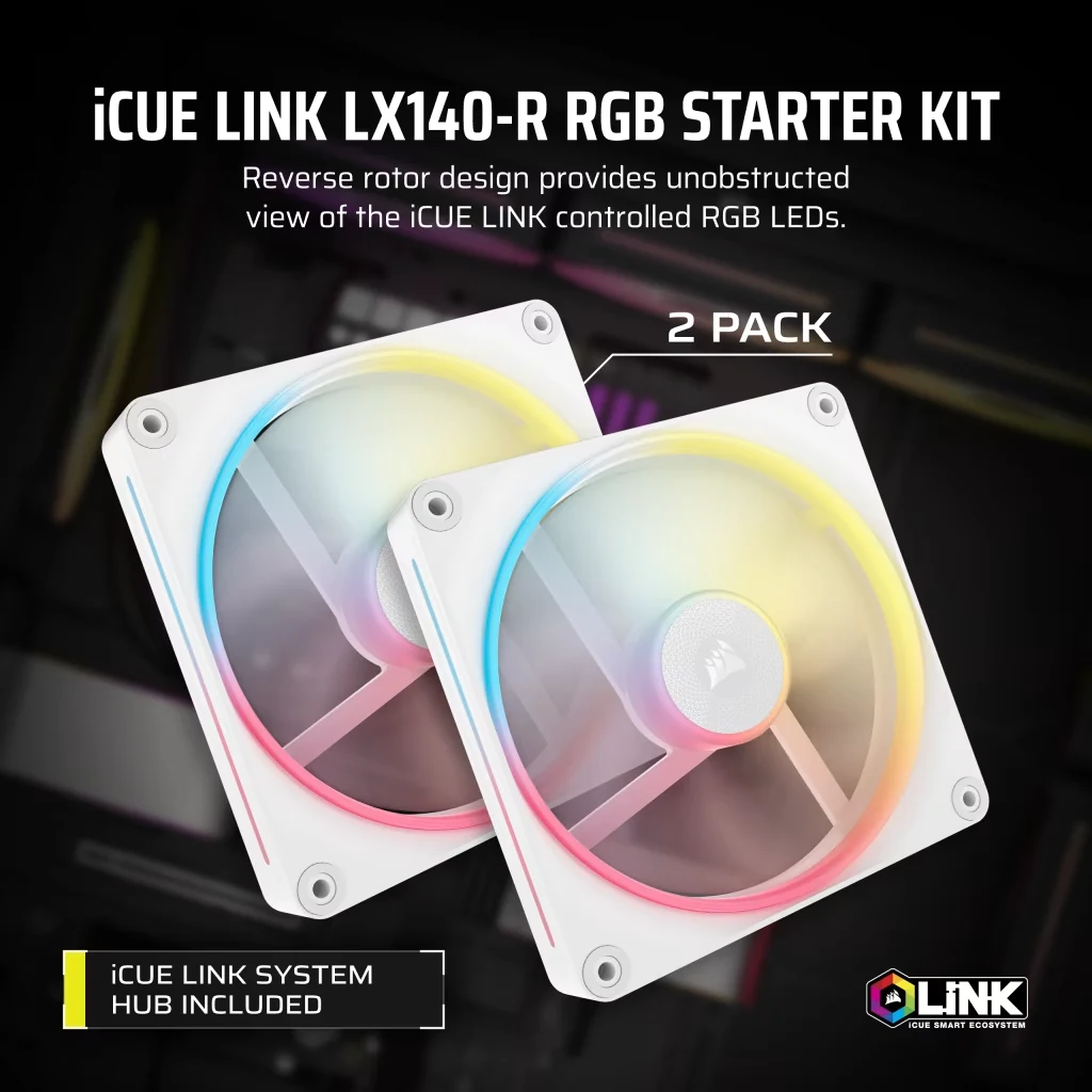 Fan Corsair iCUE LINK LX140-R RGB Reverse Blade - White - ARGB - New