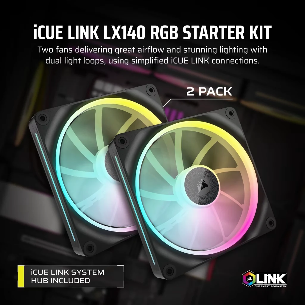 Fan Corsair iCUE LINK LX140 RGB Starter Kit Dual Pack - Black - ARGB - New