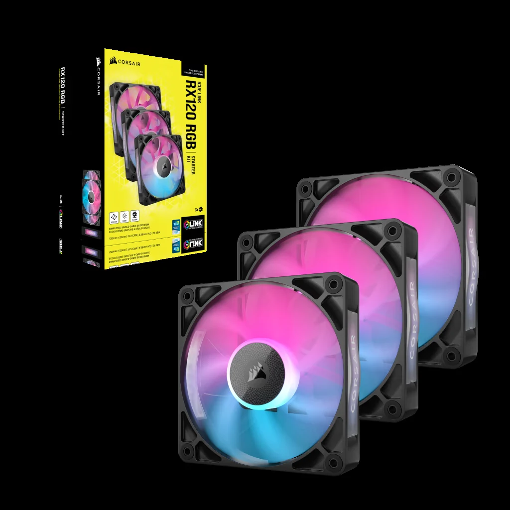 Fan Corsair iCUE LINK RX120 RGB Starter Kit Triple Pack - Black - ARGB - New