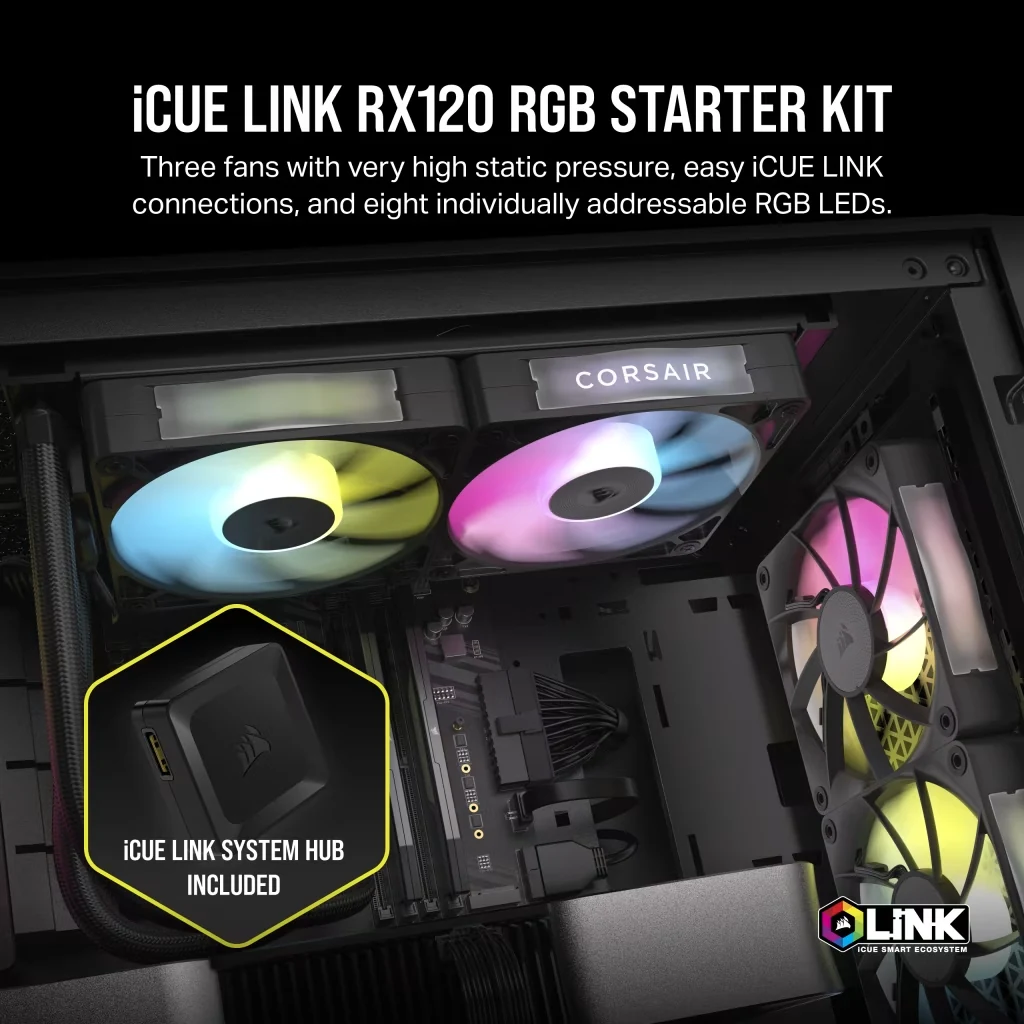 Fan Corsair iCUE LINK RX120 RGB Starter Kit Triple Pack - Black - ARGB - New