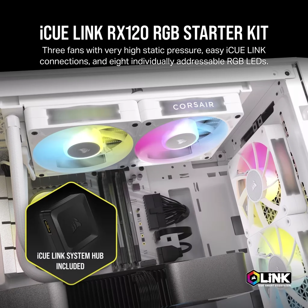 Fan Corsair iCUE LINK RX120 Starter Kit Triple Pack - White - PWM - New