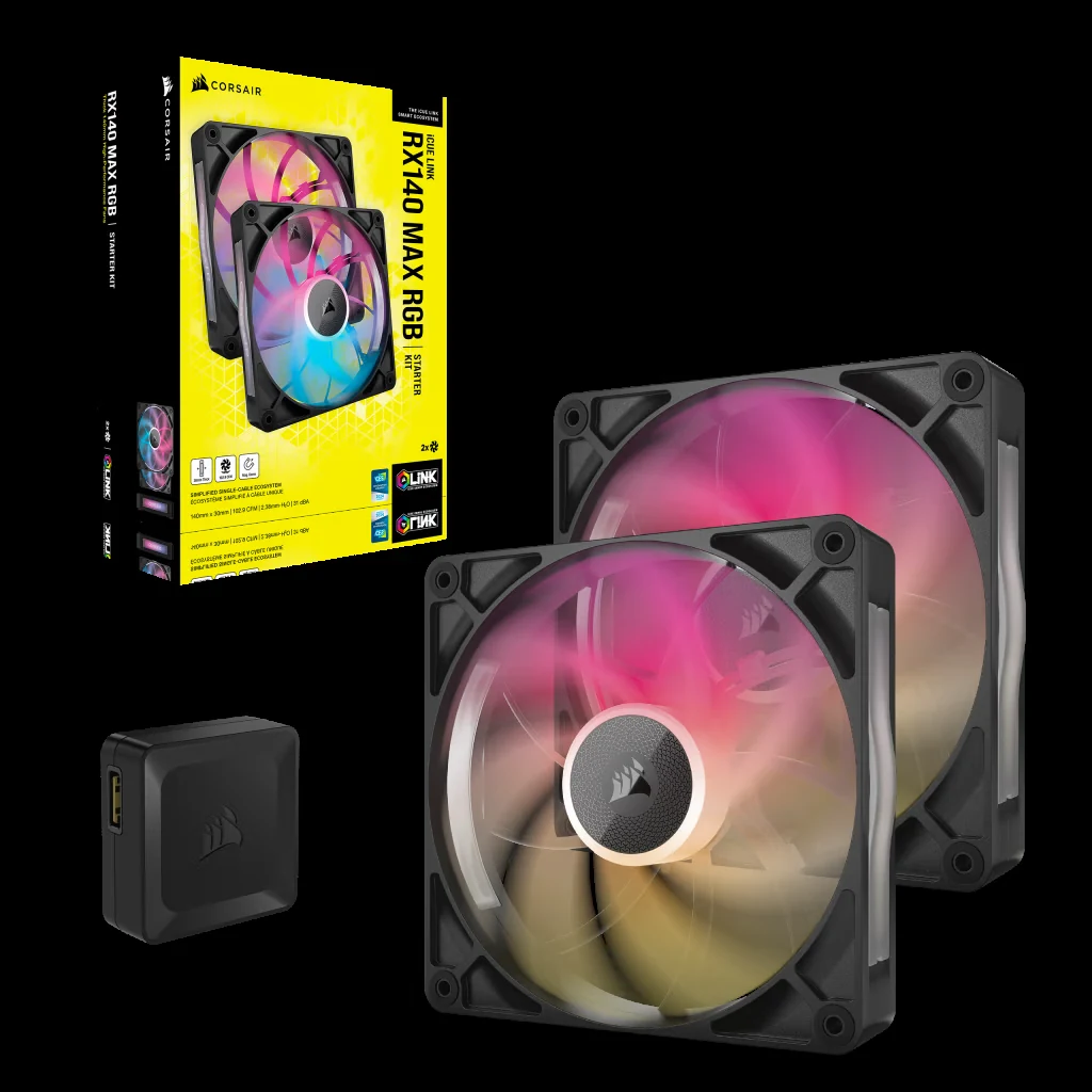 Fan Corsair iCUE LINK RX140 MAX RGB Starter Kit Dual Pack - Black - ARGB - New