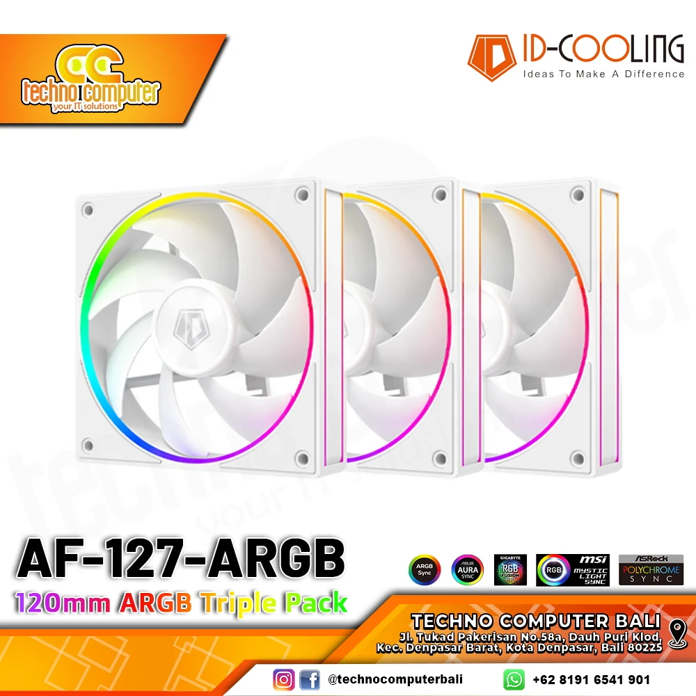 Fan ID-Cooling AF-127-ARGB-W TRIO Triple Pack - White - ARGB - New
