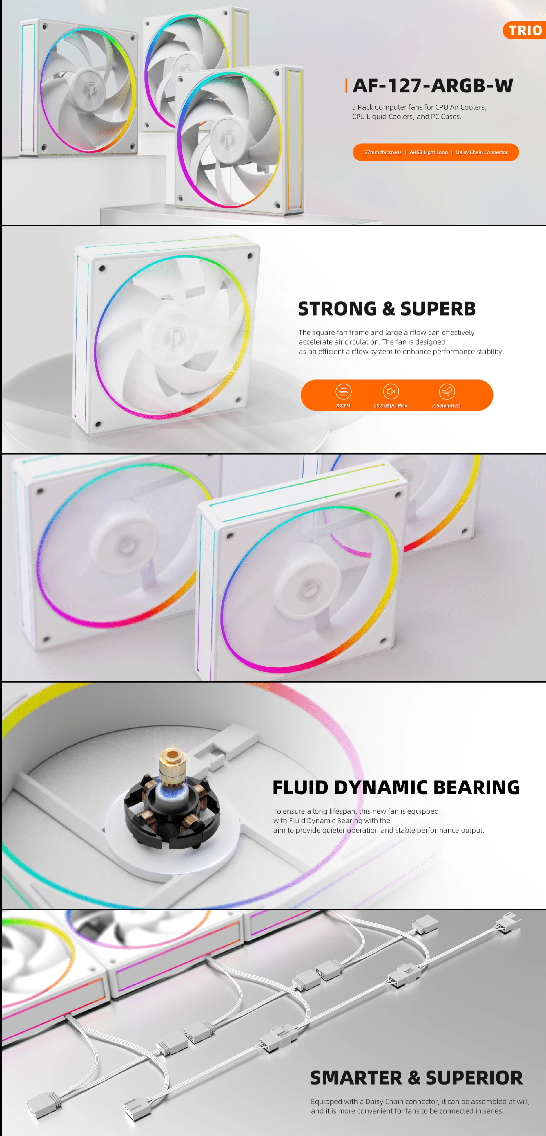 Fan ID-Cooling AF-127-ARGB-W - White - ARGB - New