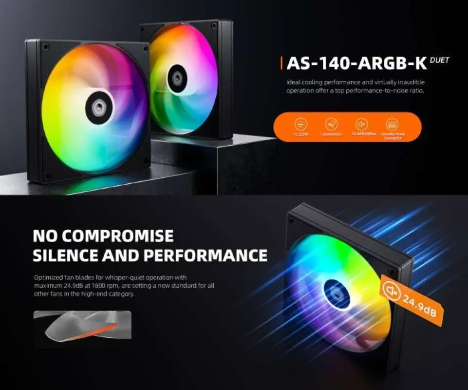 Fan ID-Cooling AS-140-ARGB-K DUET Dual Pack - Black - ARGB - New