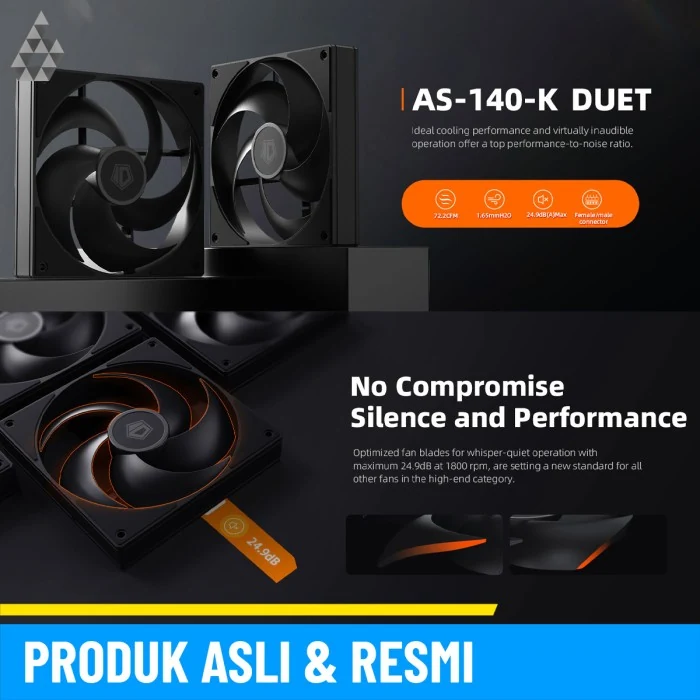 Fan ID-Cooling AS-140-K DUET Dual Pack - Black - PWM - New