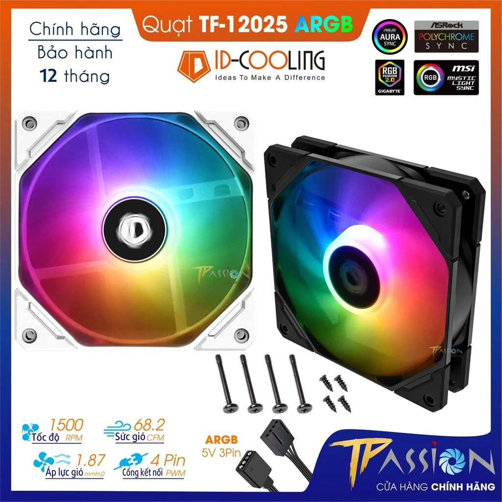 Fan ID-Cooling TF-12025-PRO-ARGB WHITE - White - ARGB - New