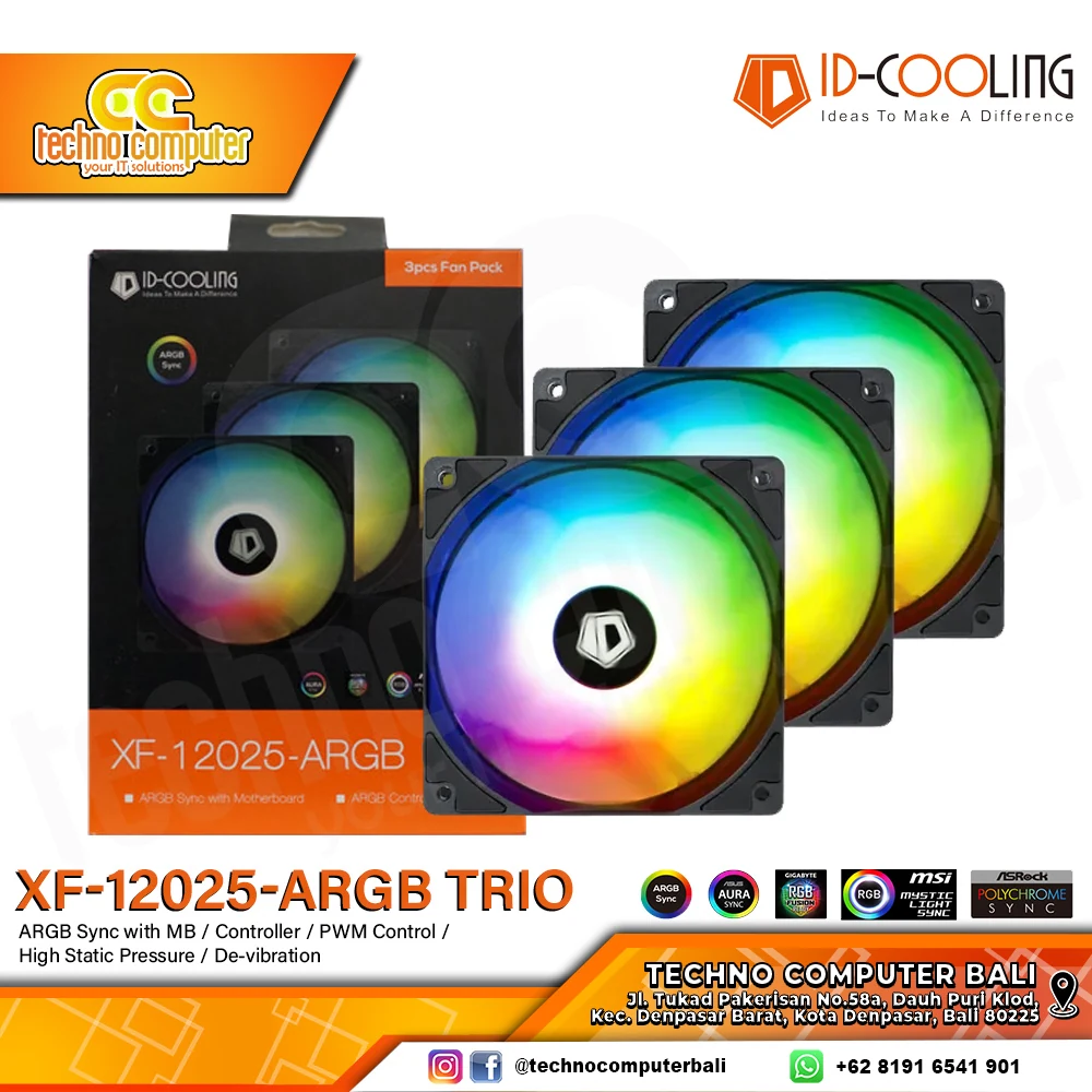 Fan ID-Cooling XF-12025-ARGB TRIO Triple Pack - Black - ARGB - New