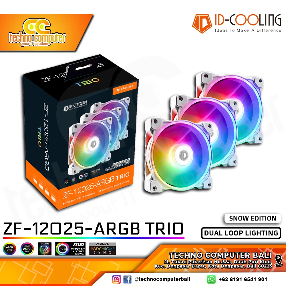 Fan ID-Cooling ZF-12025-ARGB TRIO SNOW Triple Pack - White - ARGB - New