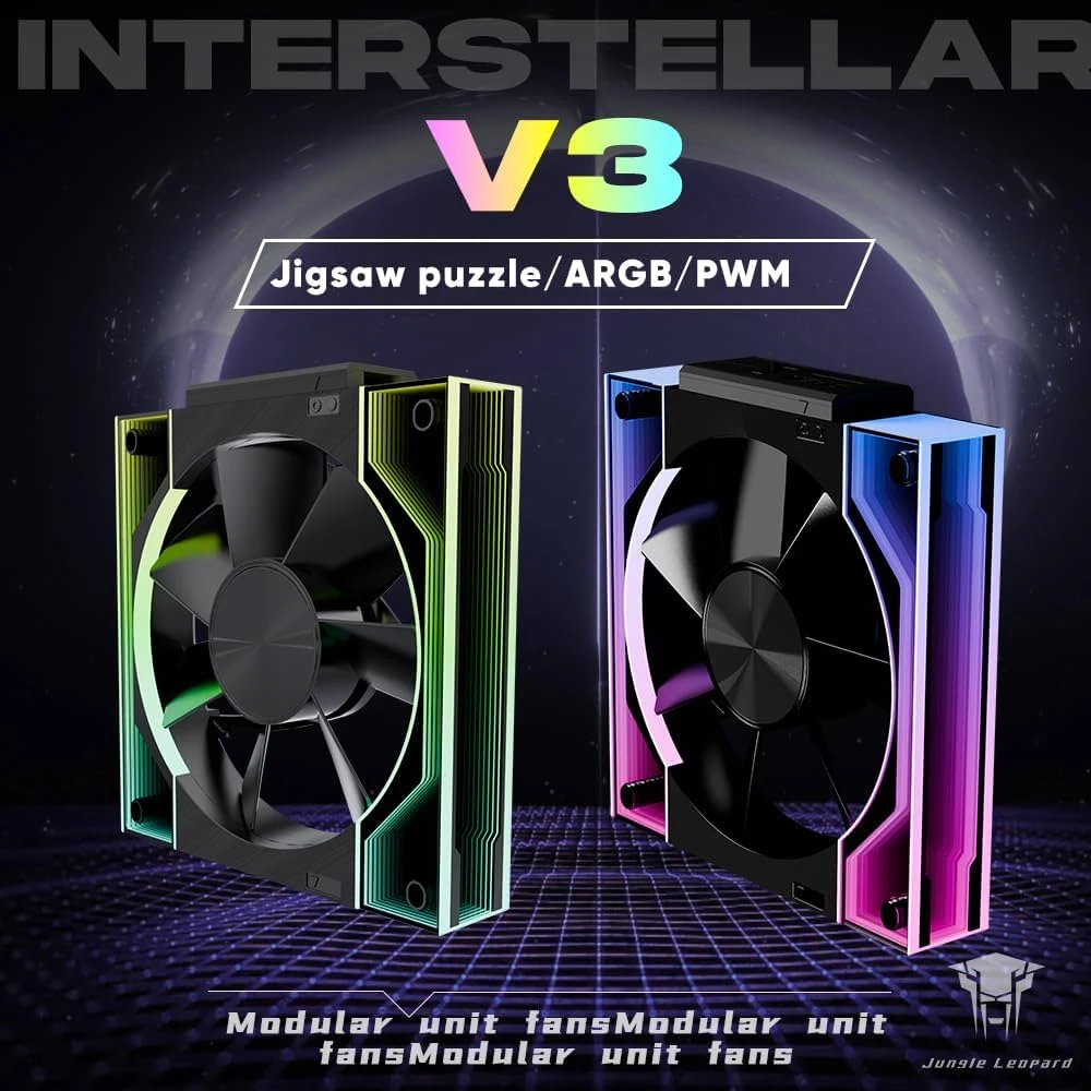 Fan Jungle Leopard Starlink Infinite Mirror 360 Triple Pack Reverse Blade - Black - ARGB - New