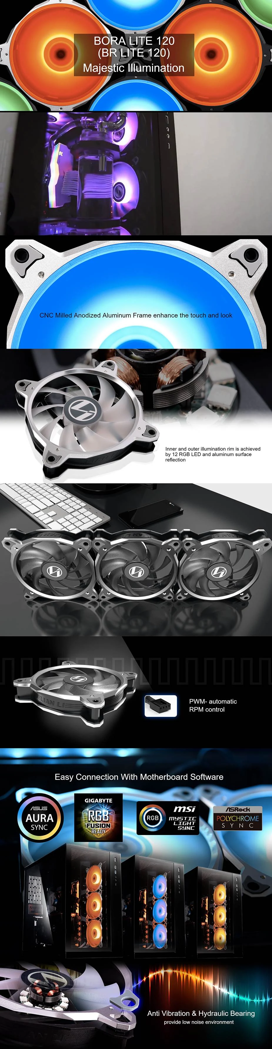 Fan LIAN LI BORA Lite 120 Single Pack - Silver - RGB - New