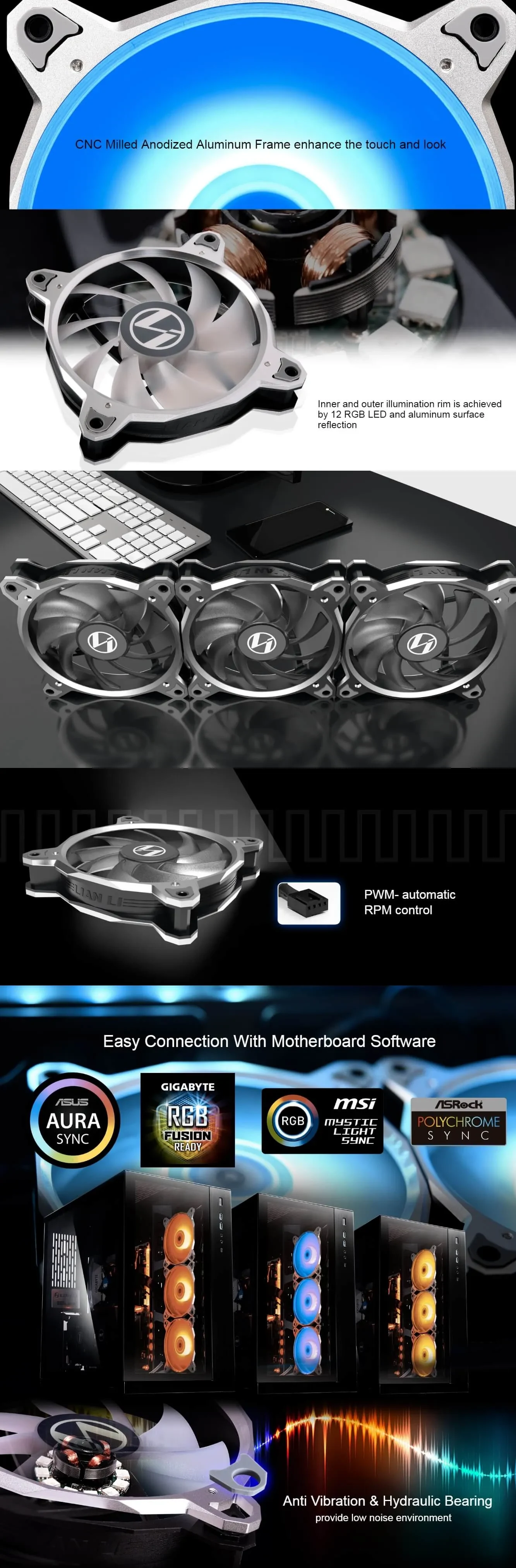 Fan LIAN LI BORA Lite 120 Triple Pack - Silver - RGB - New